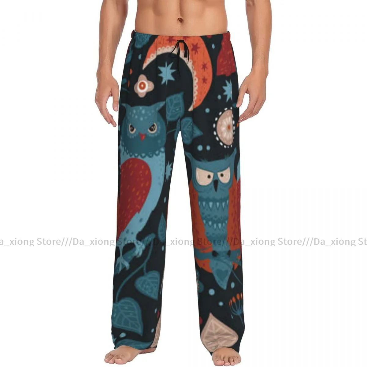 Men's Casual Pajama Sleeping Pants Wild Owl Pattern Lounge Loose Trousers Comfortable Nightwear