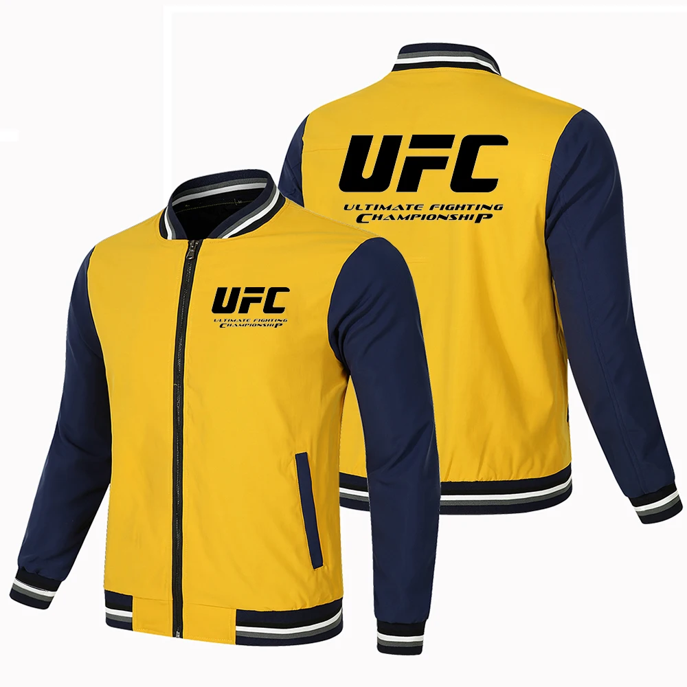 Nieuwe mode UFC Ultimate Fighting Logo bedrukte jas losse lange mouw heren dezelfde kleur top honkbal uniform sportjack