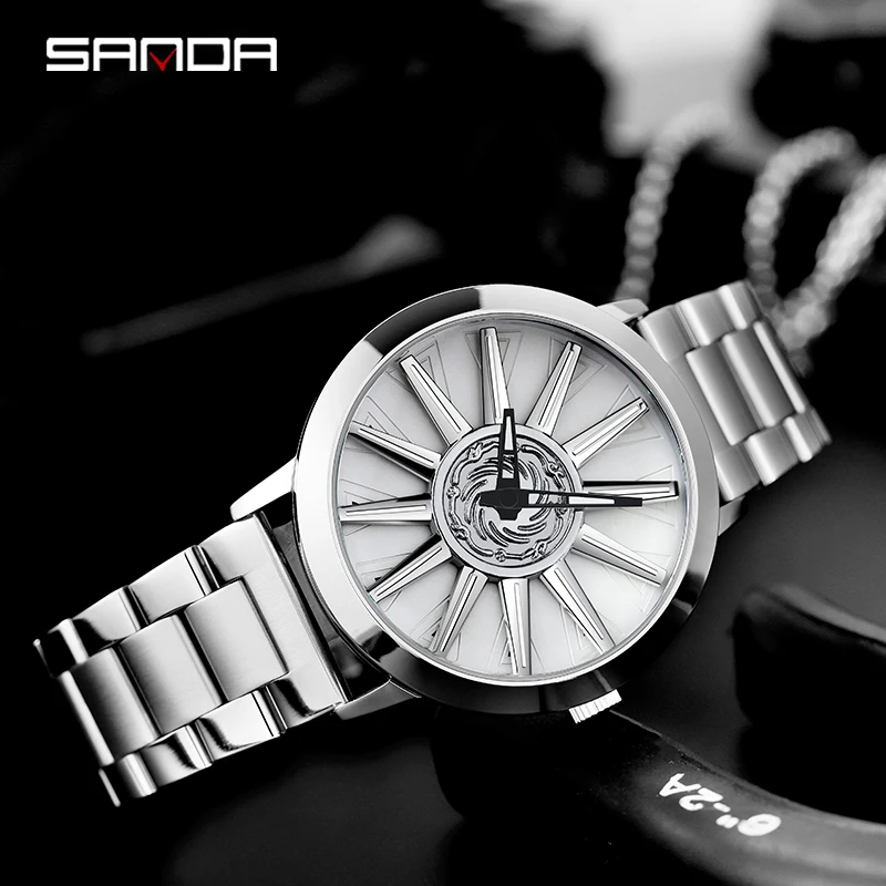 SANDA P1032 2023 New Stainless Steel Band Waterproof Men Watch Fashion Business Outdoors Quartz Wristwatch Relogio Masculino