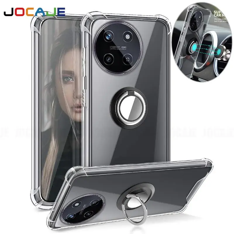 Ring Stand Clear Case For OPPO Realme 11 4G 11X Pro Plus Holder Bracket Shockproof Transparent Soft Silicone Phone Back Cover