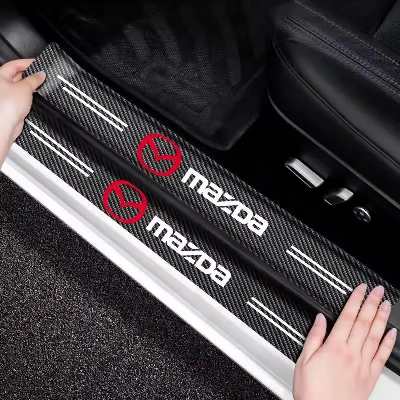 Carbon fiber protective stickers for car door sill side anti step bumpers For Mazda 3 6 CX5 2 CX3 CX9 MX5 RX8 Axela Demio Atenza view 5