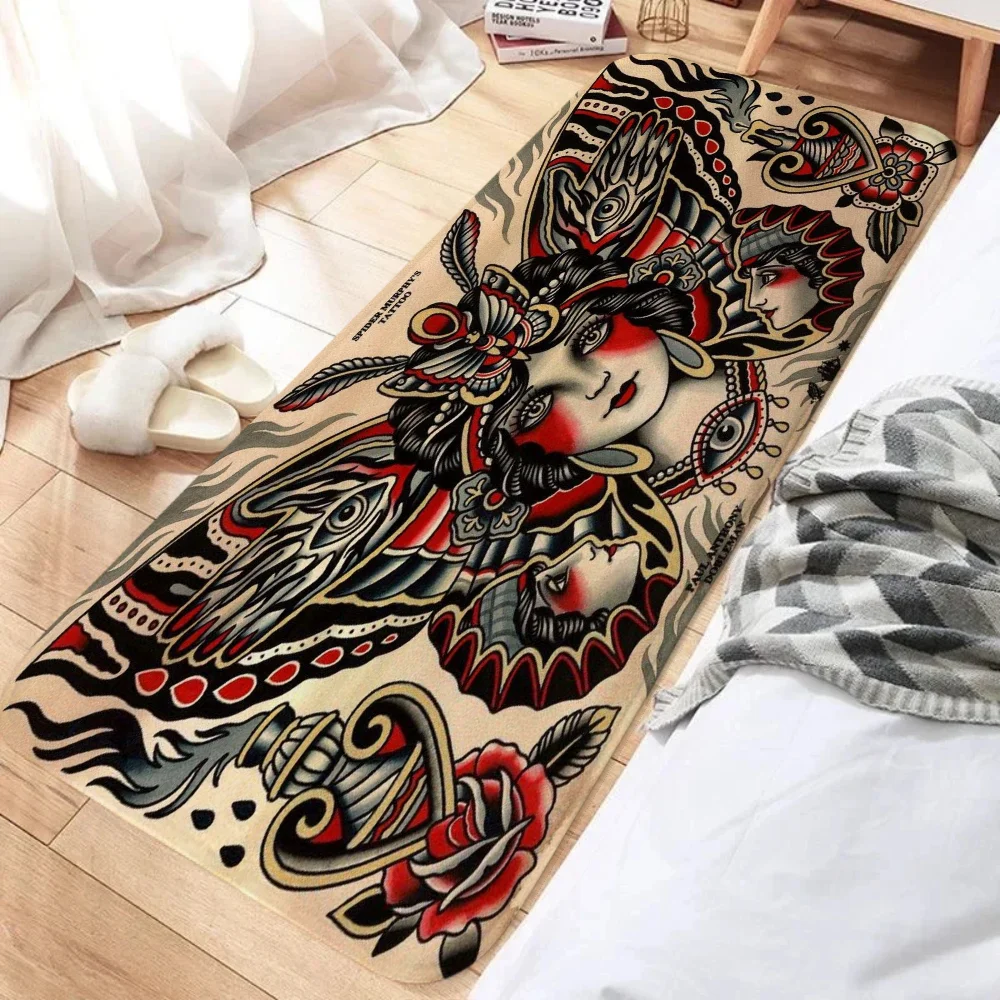 Entrance Door Doormat Old School Tattoo Pattern Rug for Bedroom Floor Bath Mat Bedrooom Carpet Room Mats Balcony Kitchen Welcome