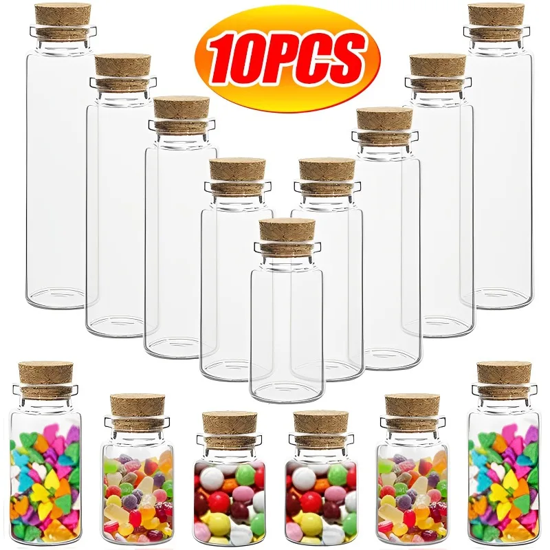 10Pcs Mini Glass Bottles with Cork Stoppers Spell Jars Potion Vials Wish Message Bottles For Favors Gift DIY Crafts 5ml-20ml