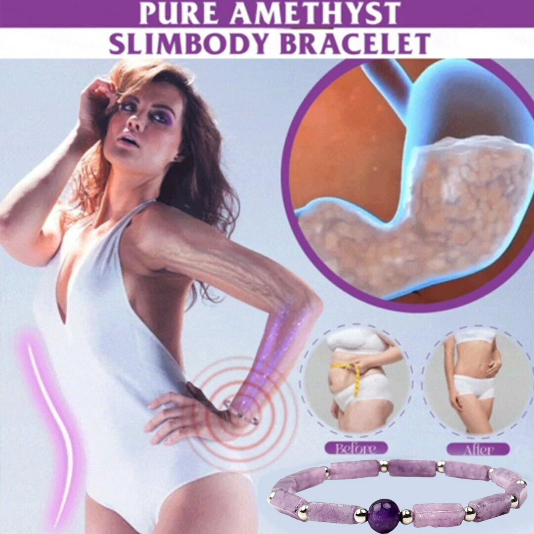 Natural Amethyst Body-purify Slimming Bracelet Stone Energy Bracelets for Women Weight Loss Bracelet Fatigue Relief Healing Yoga