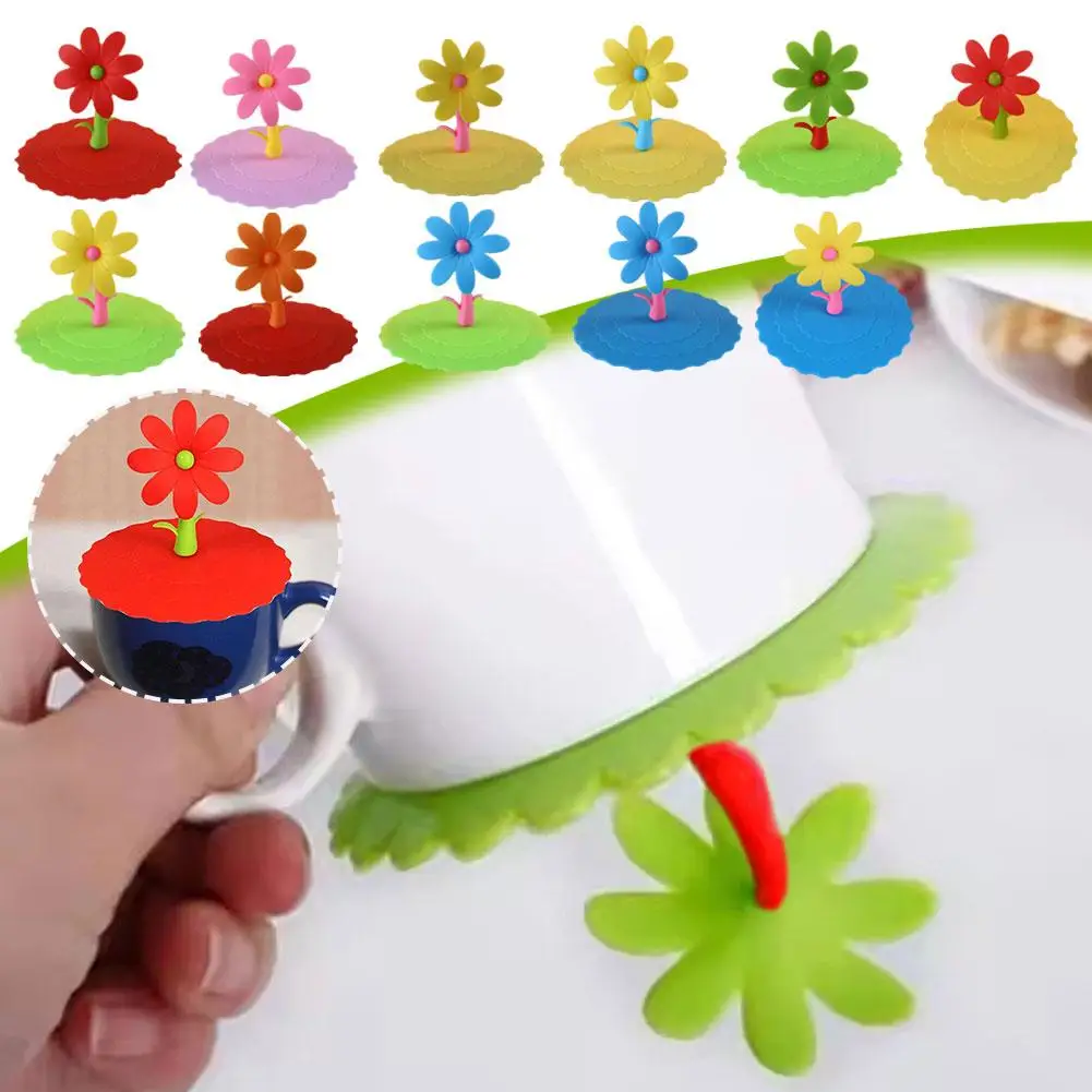 Silicone Flower Cup Cover Colorful Food Grade Silicone Sunflower Dustproof Cup Cover Mugs Cartoon Leakproof Bottle Cover