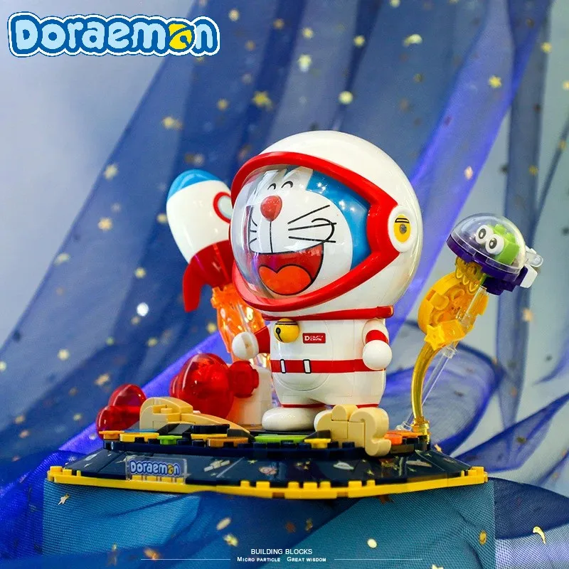 Kawaii Doraemon Creative Cartoon Building Blocks Assembly Educational Toys Car Ornaments Night Light Calendar Collection Gift