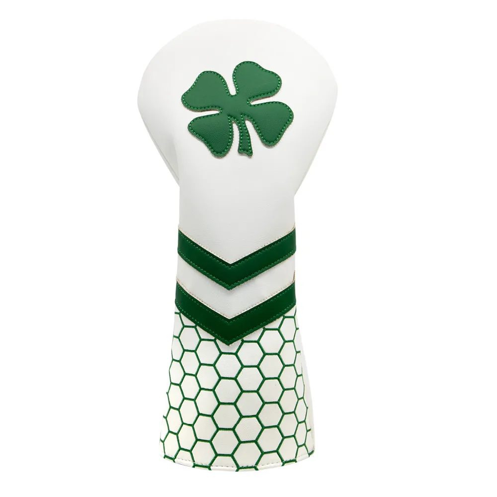 Golf Club Head Covers White Golf Club Wood Cover Lucky Clover Golf Driver Cover Fairway Wood Cover Hybrid Cover Leather Golf Hea