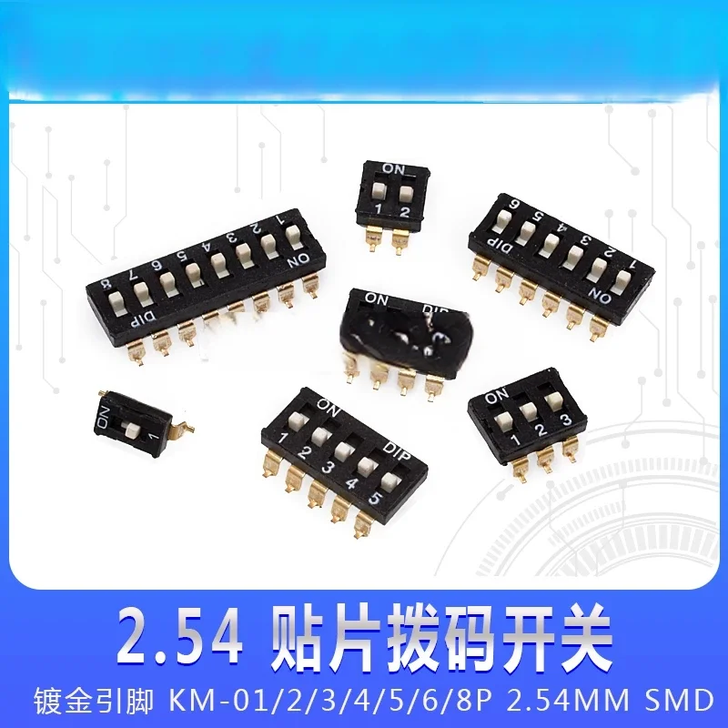 2.54MM SMD DIP Switch Gold-Plated Pins KM-01/2/3/4/5/6/8P SMD Code Toggle Switch