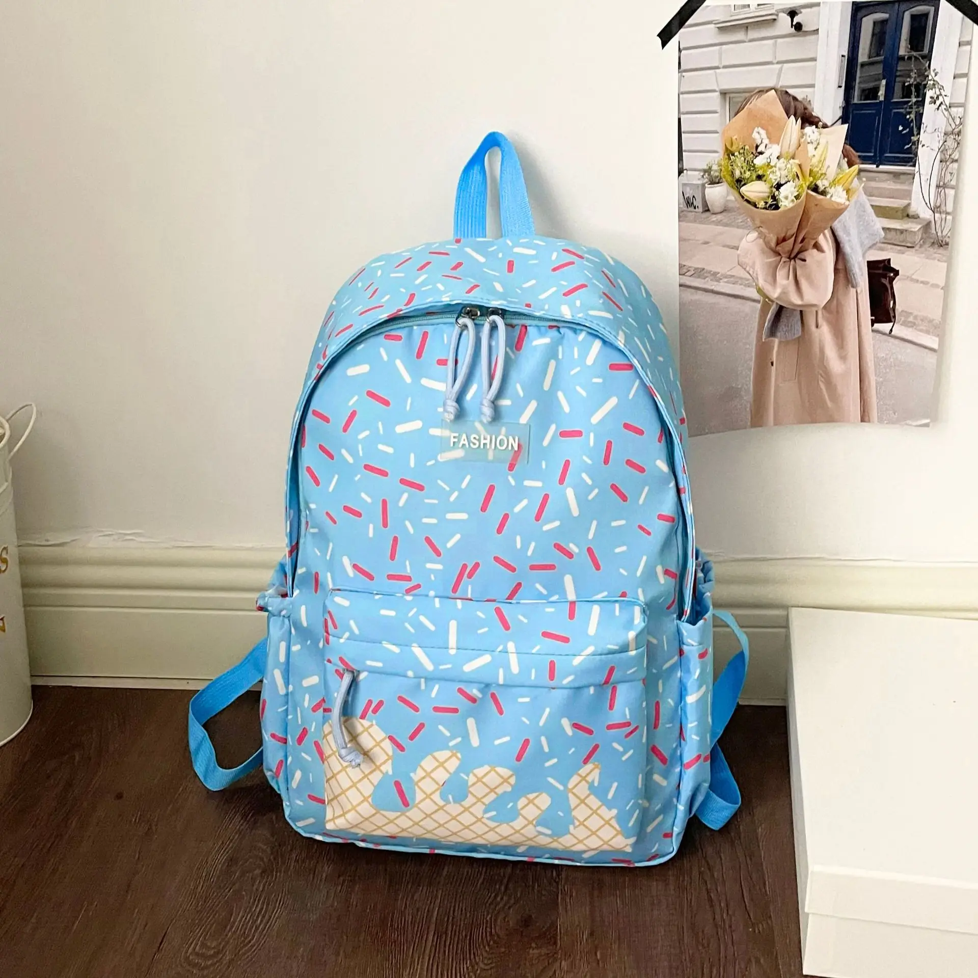 Students Backpack,Ice Cream Korean Teenage Girls Sweet Cute School Bag,Lightweight Spacious College Bag, Large Capacity Daypack
