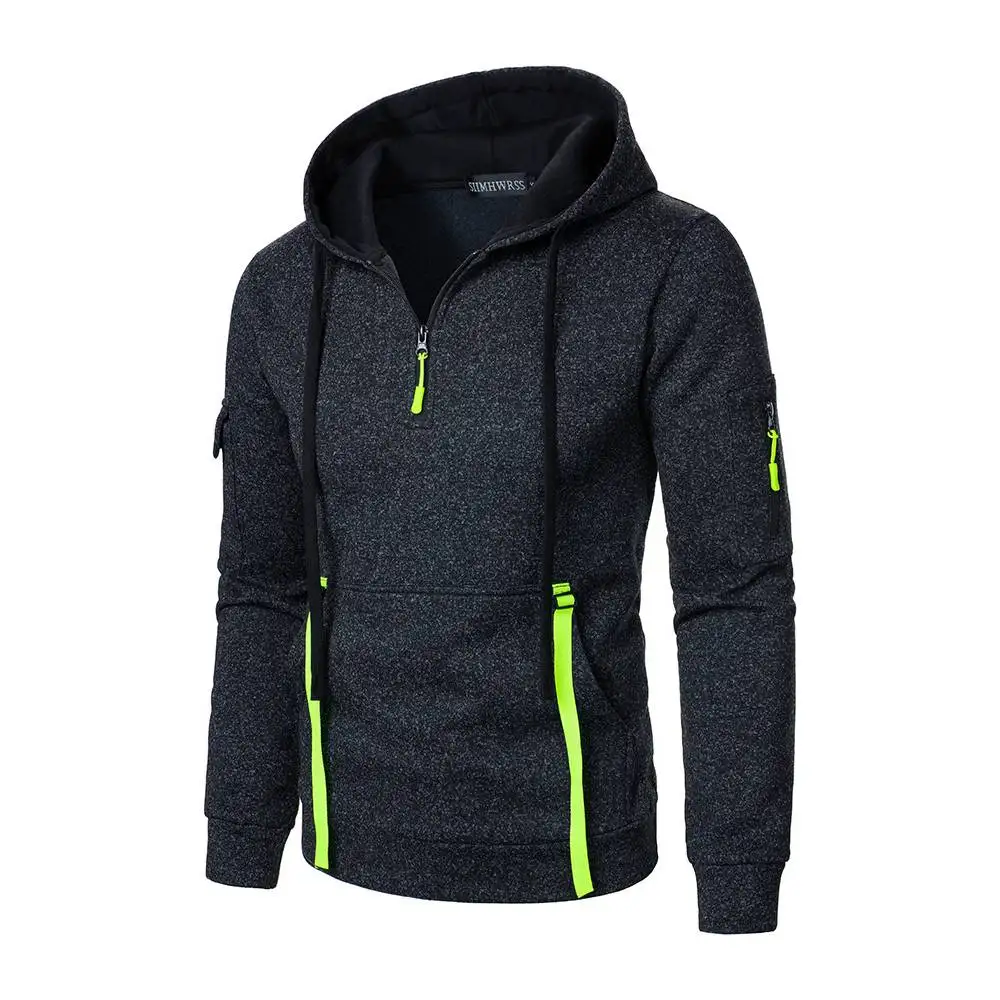 Mens Hoodies Sweatshirts Half Zipper Multi-Pocket Youth Sportswear Autumn Winter Casual Hoody Jersey