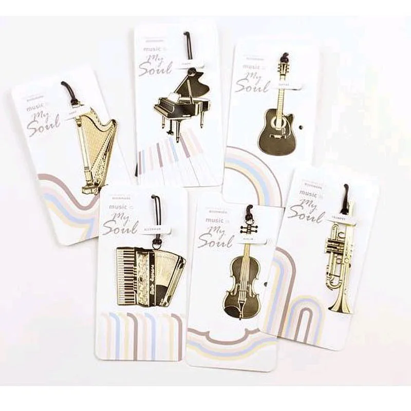 Bookmark Music Fine Musical Instruments Metal Gold-plated Lanyard Creative Gift Literary 6 Models Choose Decoração Decoration