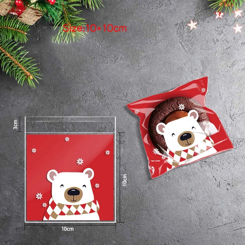 100pcs Christmas Candy Cookie Bags Self-Adhesive Candy Cellophane Bags Xmas Party Decoration Navidad Gift Packaging Bag Supplies