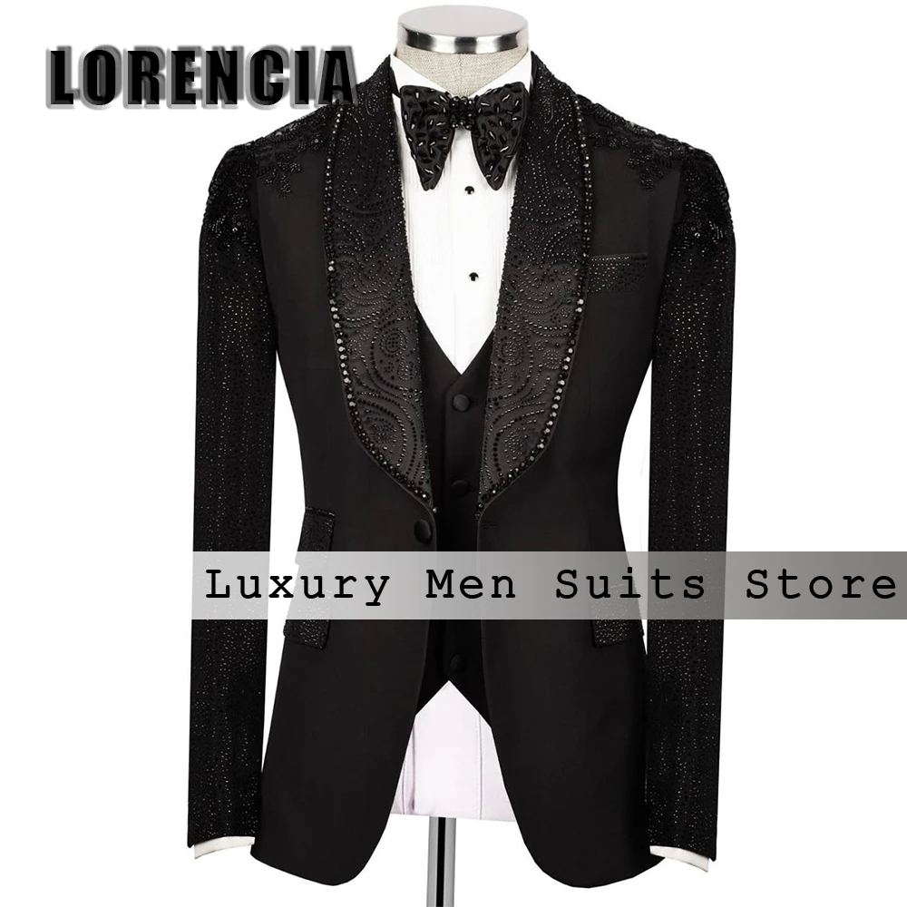 

Formal 3 Pieces Male Suits Crystal Singe Breasted African Suit for Man Customized Evening Tuxedos Blazer Vest Pants ropa hombre