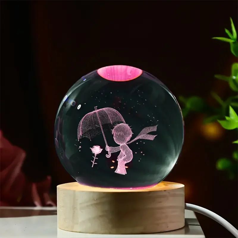 1 pc 3D carved umbrella boy crystal ball, nightlight, indoor tabletop, suitable for friends and family gifts, graduation gifts