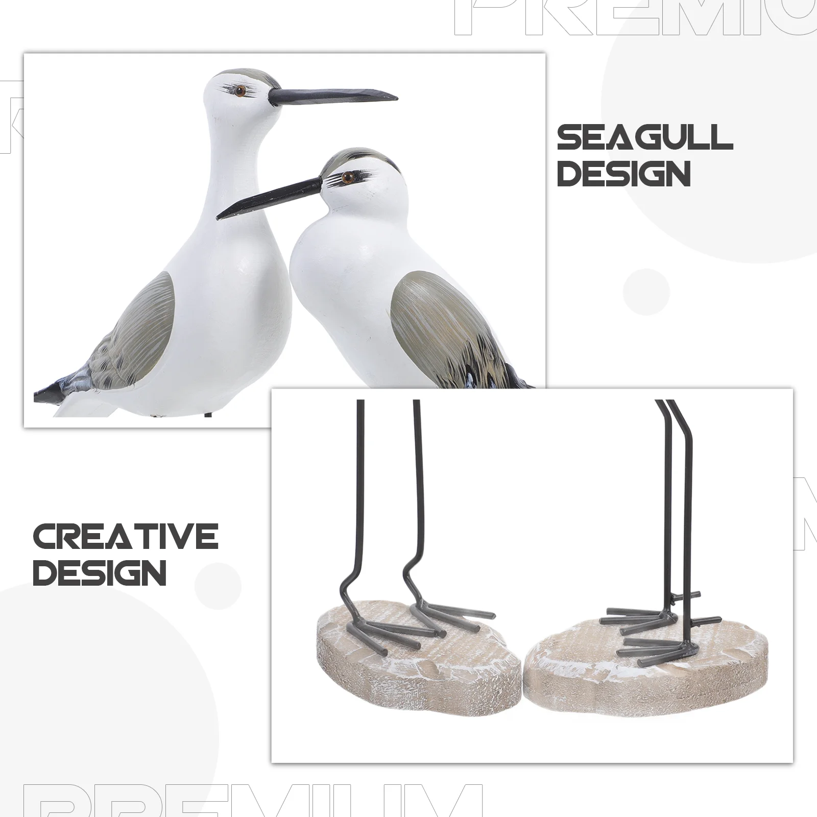 2 Pcs Seashells Seagull Ornaments Bird Craft Simulation Green Wooden Desktop Sculpture Seaside