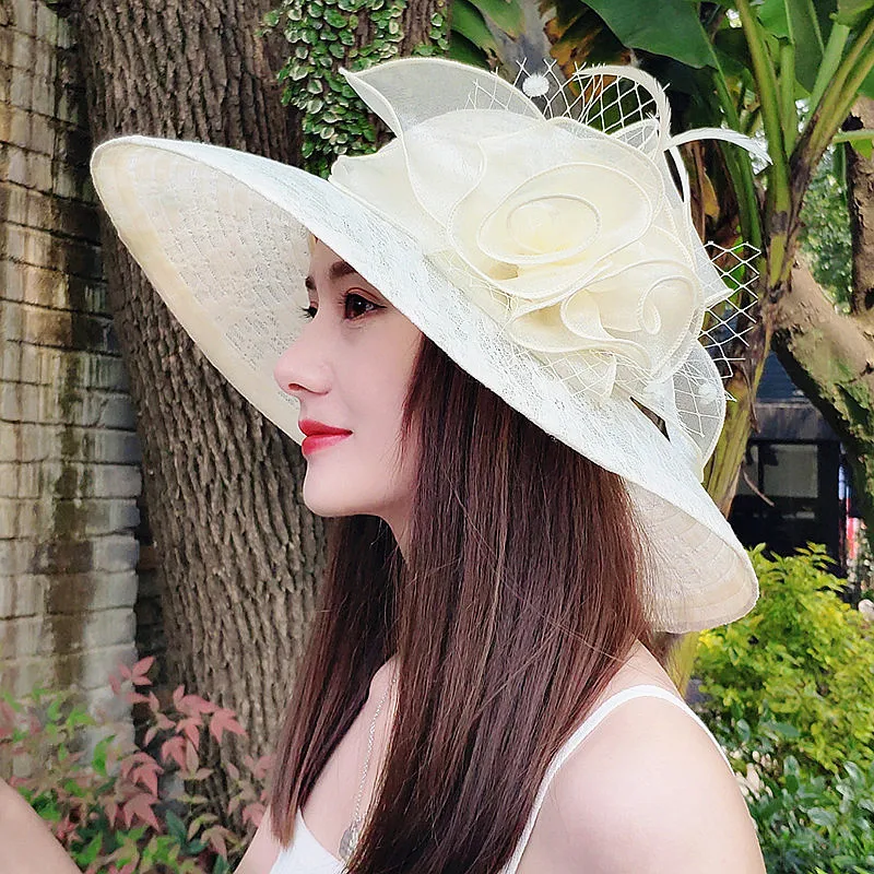 Fascinating Kentucky Big Hat Ladies Tea Party Wedding Summer Organza Hat Women Flower Large Wide Brim Fashion Vintage Fedora