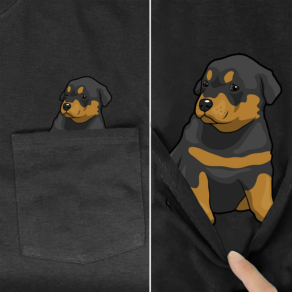 CLOOCL Cotton T-shirts Fashion Cartoon Rottweiler Puppy Pocket Tops Hip Hop Tees Summer O-neck Short Sleeve Woman Tshirts