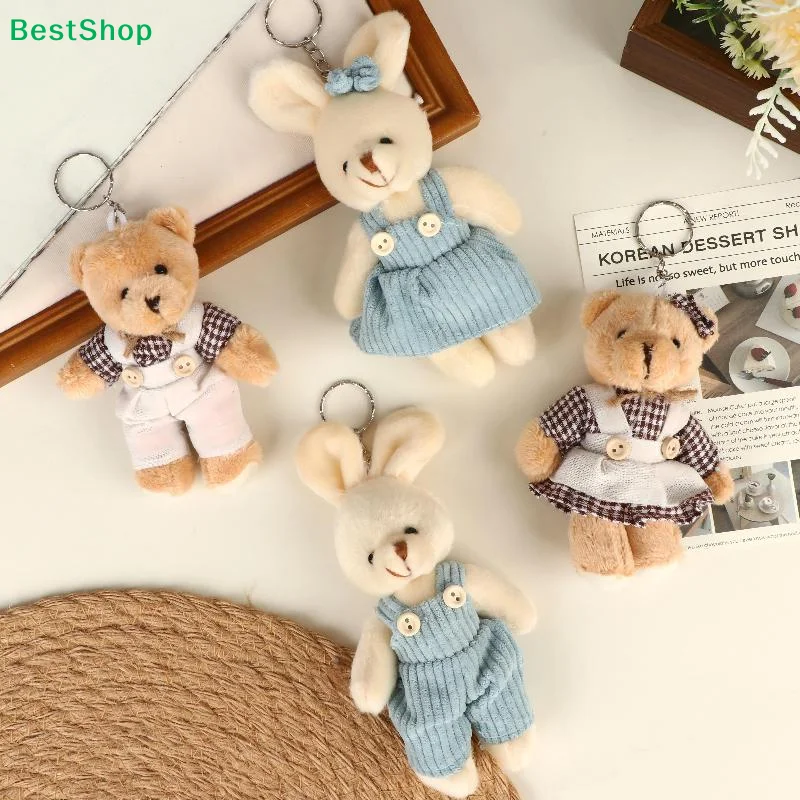 

✍Cute Plush Bear & Rabbit Keychain,Soft Stuffed Animal Bag Charms with Outfits for Backpacks & Gifts