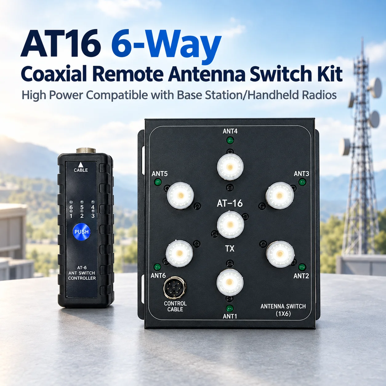 AT16 Six-Directional Coaxial Remote Antenna Switching Kit - High Power, Compatible with Base Stations and Handheld Radios