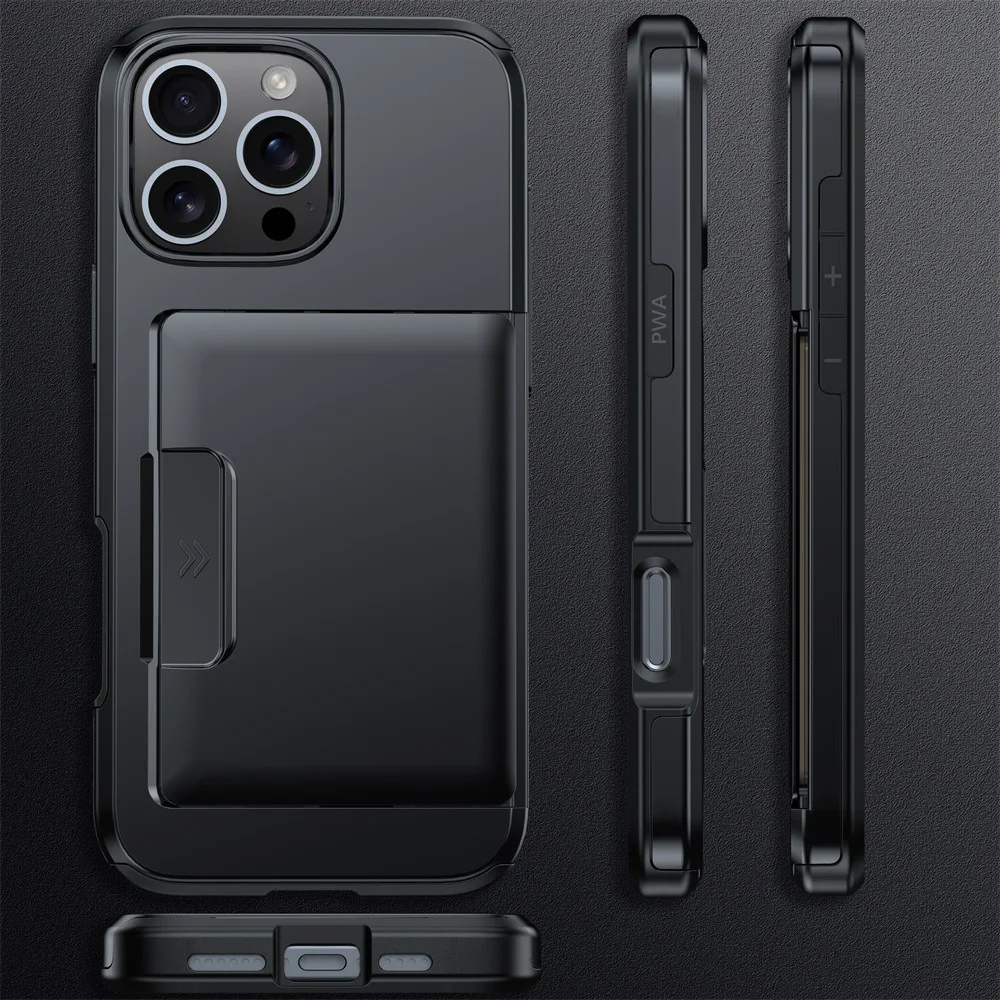 Creative Solid Color Hard Phone Case for iPhone 18 Air 17 16e 15 14 Plus 13 12 Pro Max with Push Sliding Card Slot