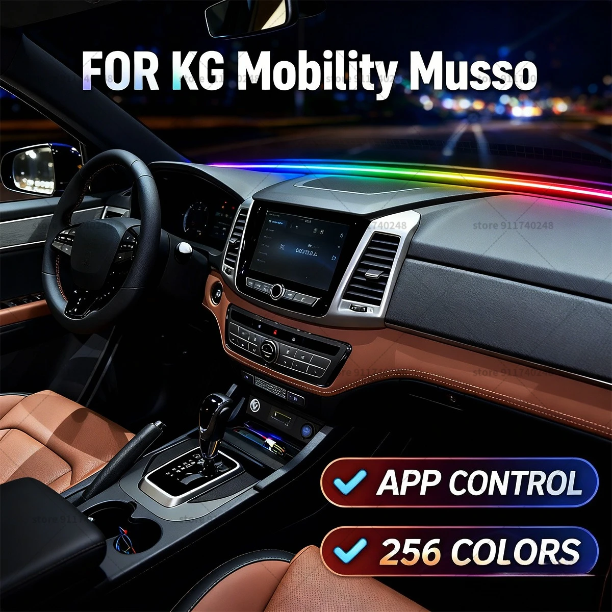 For KG Mobility Musso Automotive decoration light strip,colorful acrylic front windshield soundproofing strip,ambience light