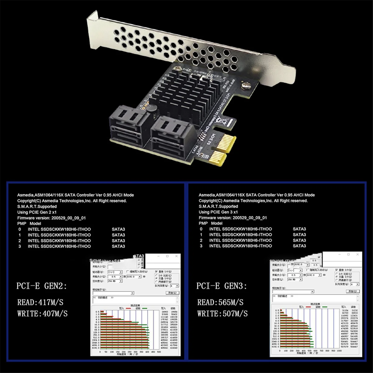 Scheda adattatore SSD per disco rigido con chip ABNJ Asm1064 Scheda di espansione PCIe SATA III a 4 porte Controller SATA a PCI-E 1X da 6 Gbps