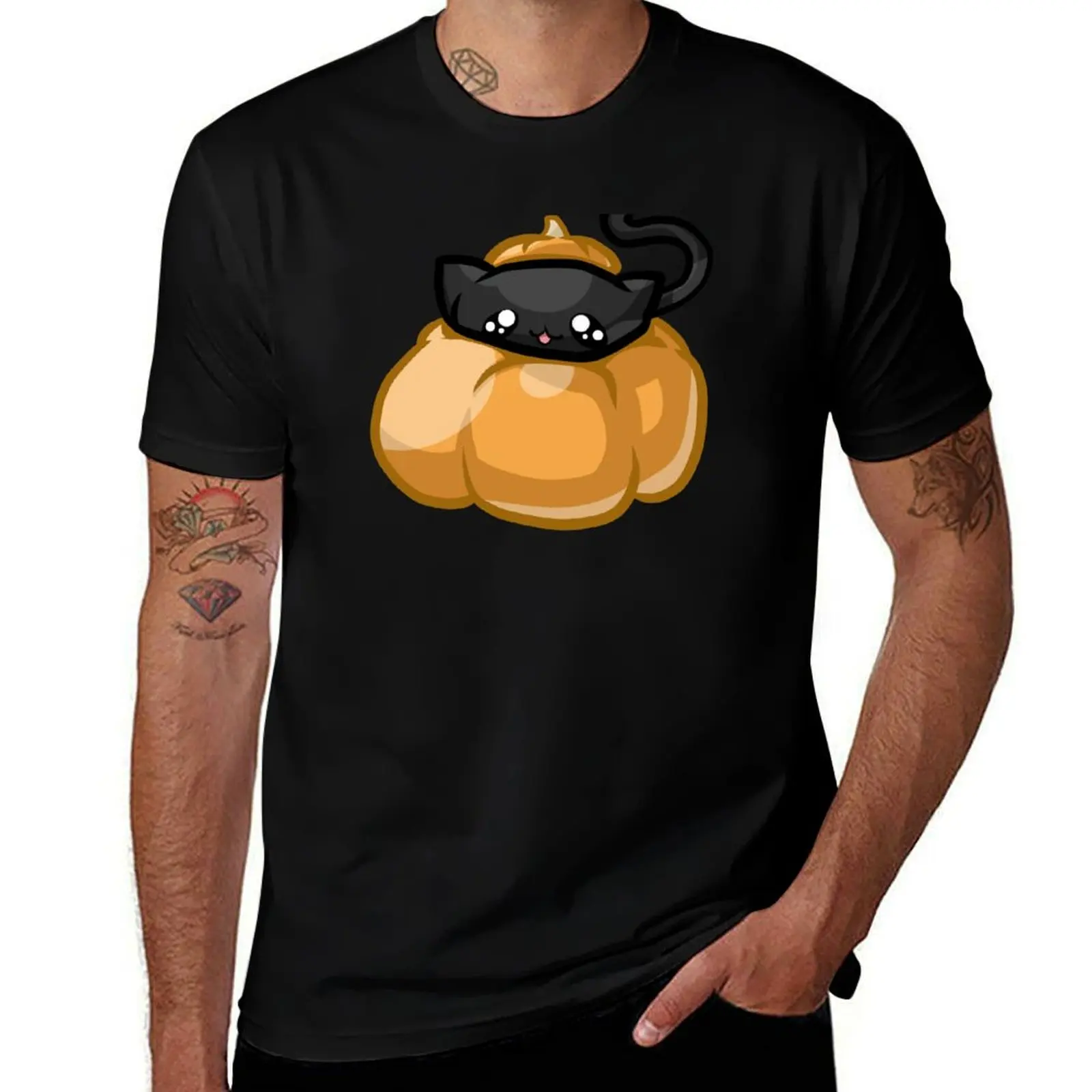Pumpkin Jack o Lantern Kitty T-Shirt man t shirt cotton man t shirt graphic printed t shirts for man T-shirt