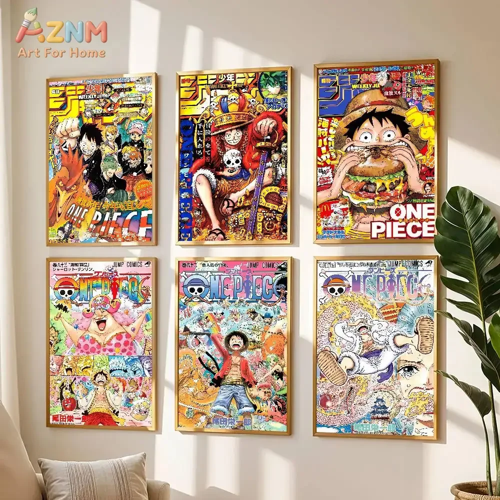 AZNM One Piece Luffy Zoro Nami Anime Comic Cover Frameless Canvas Wall Art, Classic Manga Series Home Living Room Decor Painting