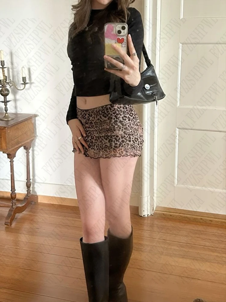 Leopard print skirt emo Girl chic sexys street Y2K crop bottoms grunge punk retro hip hop high street fashion rock women's skirt