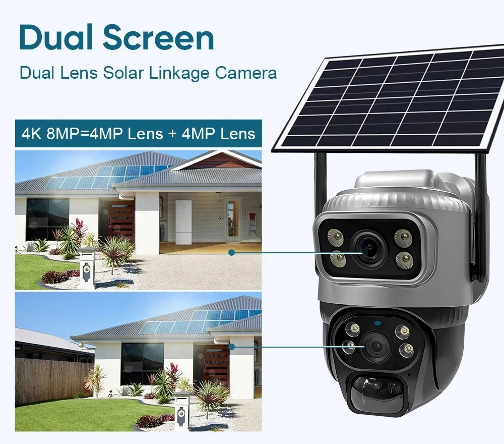 

Камеры наблюдения 4G с солнечной панелью, маломощная водонепроницаемая камера видеонаблюдения, поддержка обнаружения человека, ночного видения, встроенный аккумулятор