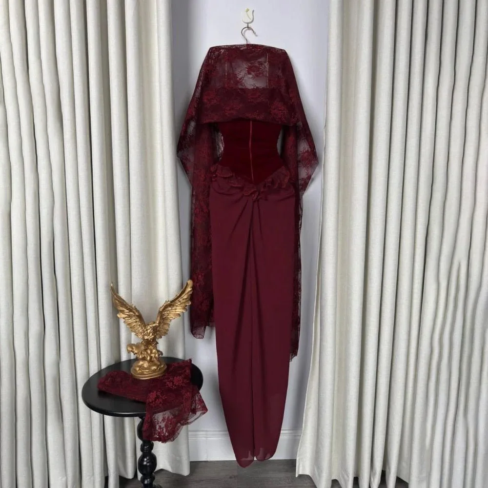 فستان سهرة مخصص برقبة عالية رائع بأكمام طويلة فساتين لحضور الحفلات الموسيقية Ruched مناسبة رسمية مزين بالدانتيل فستان حفلات رداء سواريه