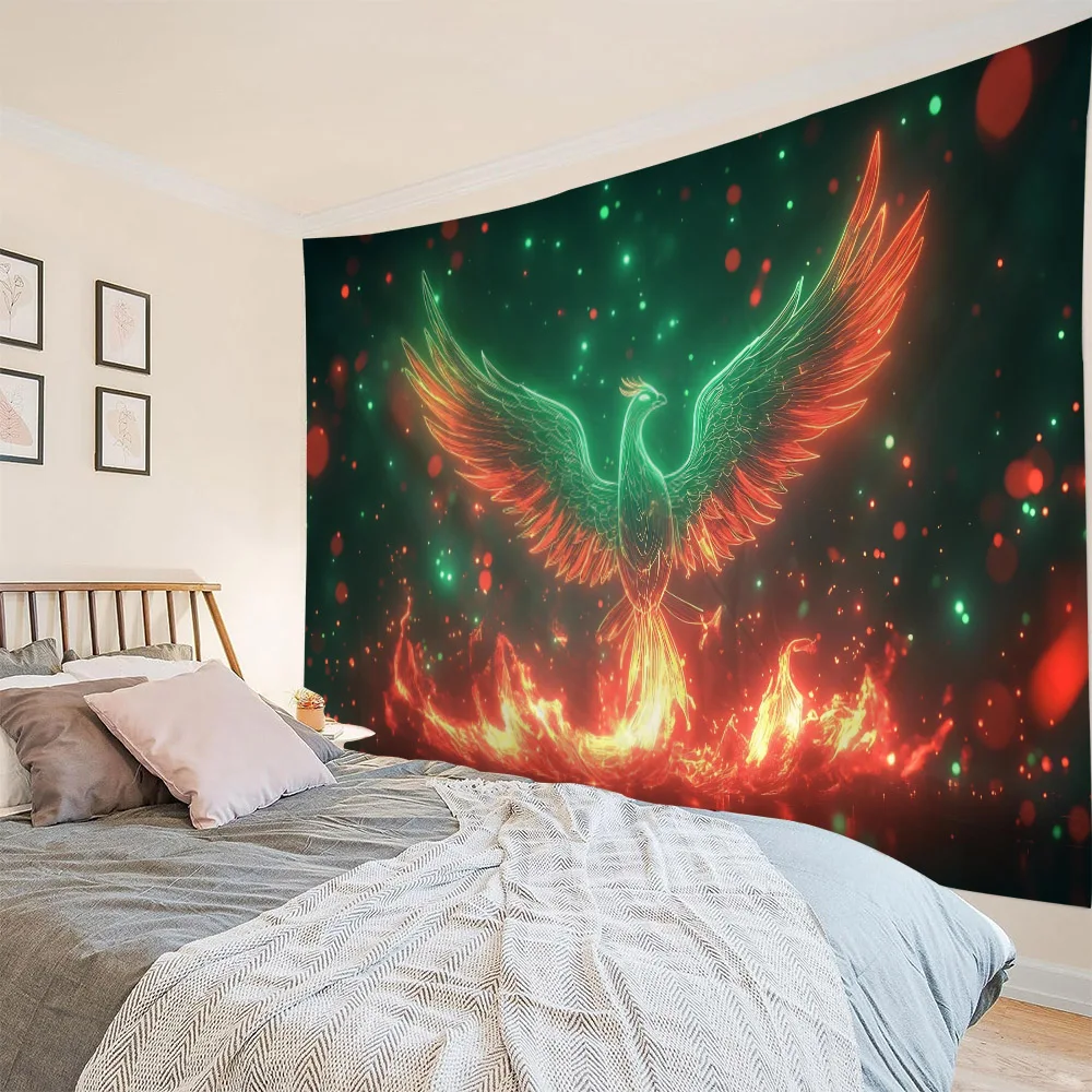 

Phoenix psychedelic art decoration tapestry flame bird hippie wall decoration cartoon home wall hanging, bedroom, living room