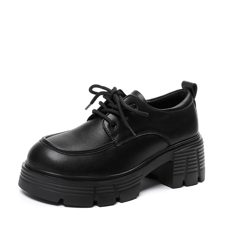 

Women's Thick-Soled Versatile British Style Lace-Up Leather Shoes Retro Loafers for Women