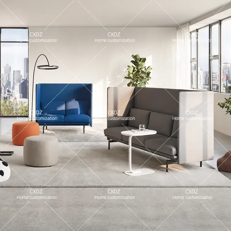 Modern High Backrest Sofa for Office Reception Business Meeting Lounge Area Simple Design Double Triple Seater with Coffee
