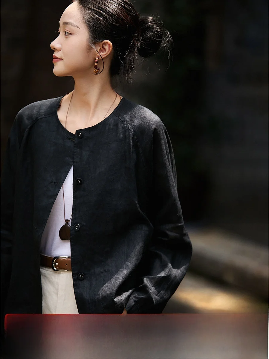 

Linens Series Free Spirit Coat Loose Money Feel Quali Linen round Ne ort Coat Women New Sle Breathable Long Sve