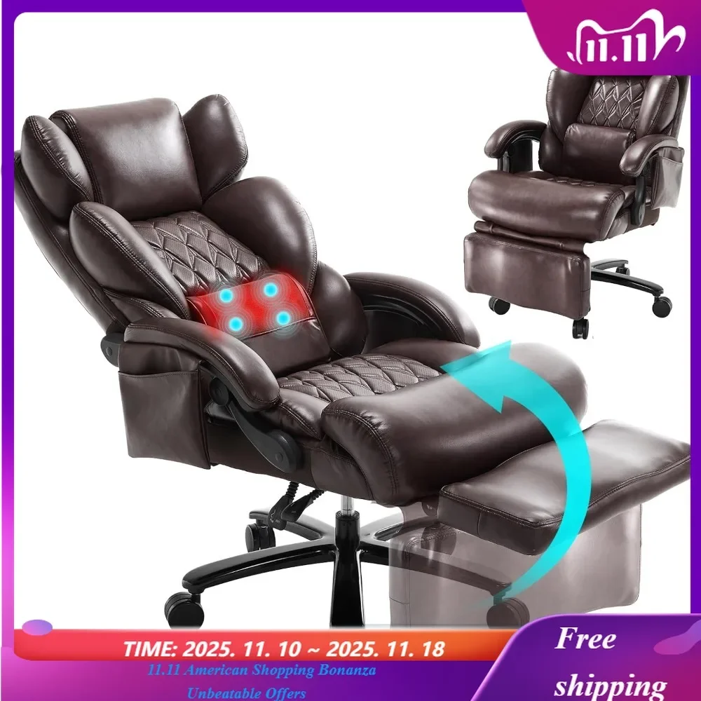 كرسي مكتب كبير وطويل سعة 600 رطل 3 في 1 مستلق مع مدلك مسند للقدمين وكرسي عمل مريح عالي التحمل #1
