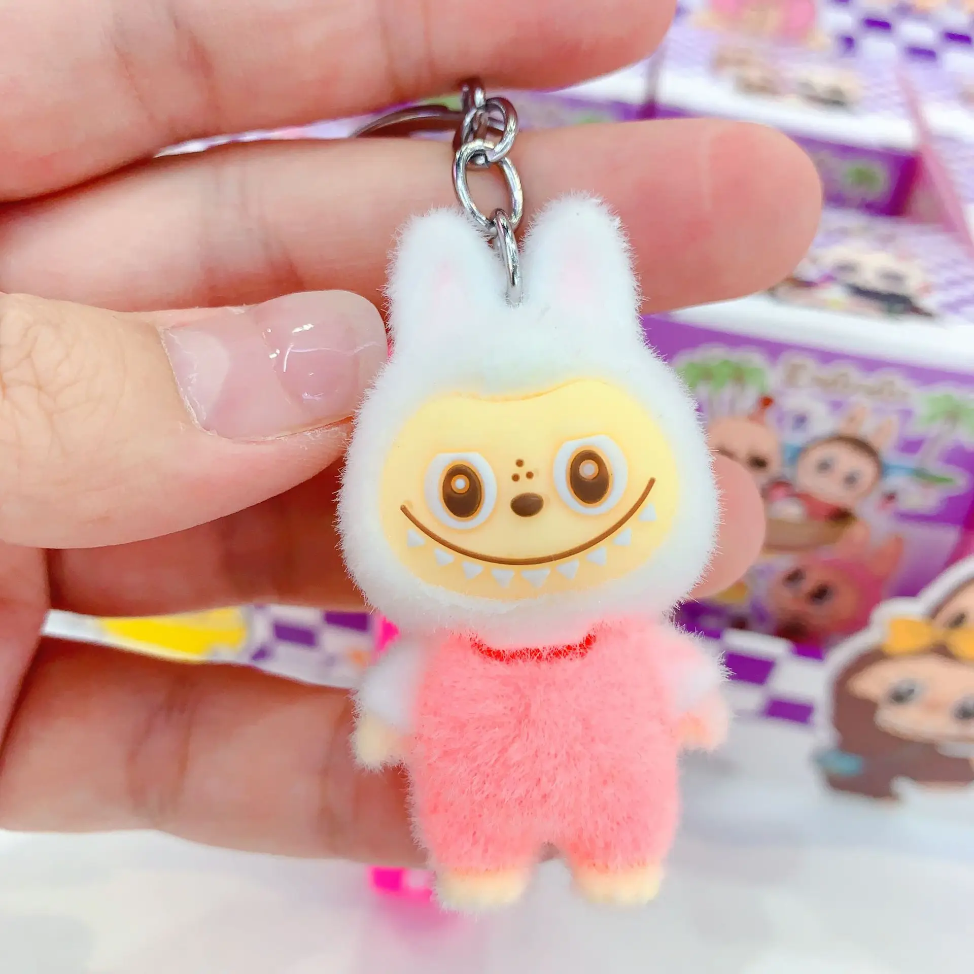 Labubu 2 Generation Cartoon Color Mini Flocking Doll Mystery Box Key Chain Cute Grain Model Doll Collection Toy Gifts Fans Gift