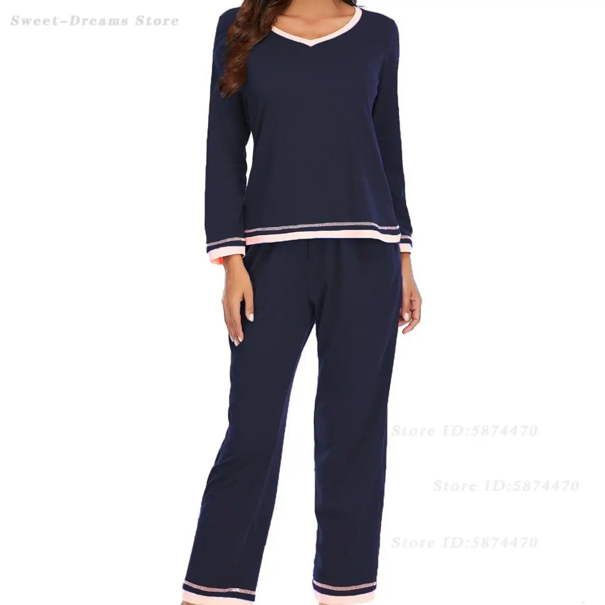 New Female Long Sleeve Pajamas Trouser Suits Simple Round Neck Sleepwear Home Clothes Loose Casual Pyjamas Set Lounge Wear