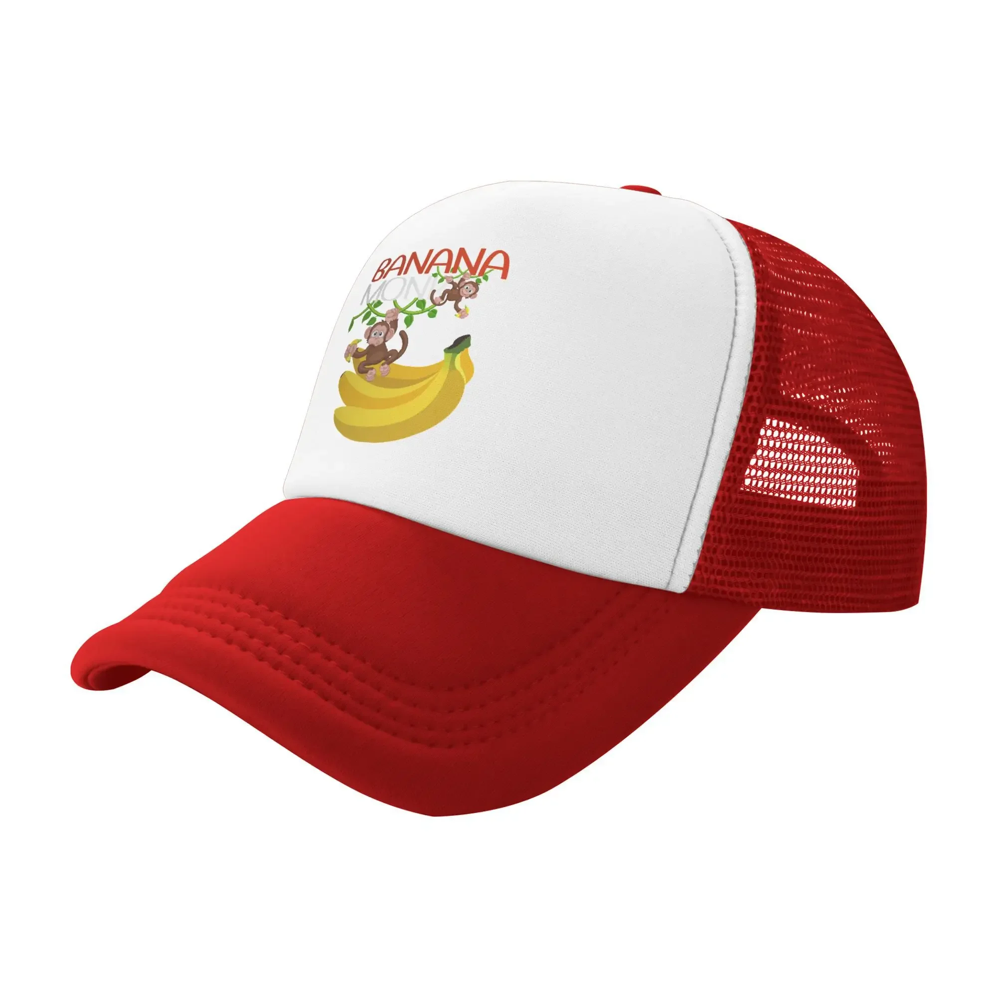 Monkey Swinging On A Vine With A Banana Foam Trucker Hats Men Women Cooling Breathable Mesh Snapback Cap Sun Hat Adjustbale