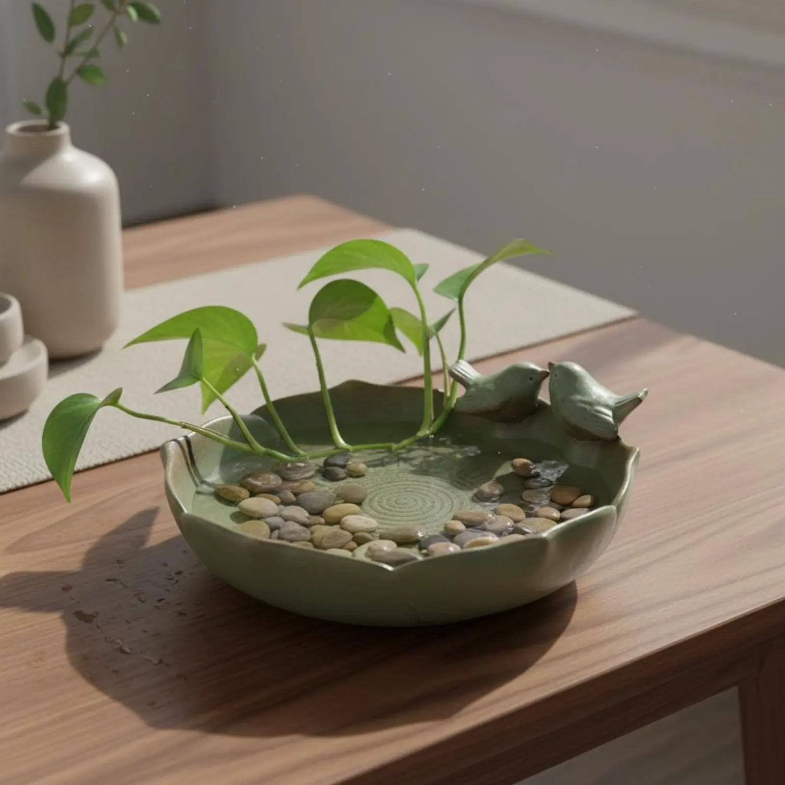 Holeless Plant Bowl Hydroponic Vintage Ceramic Planter Ceramic Lotus Bowl Glazed Garden Decor Shallow