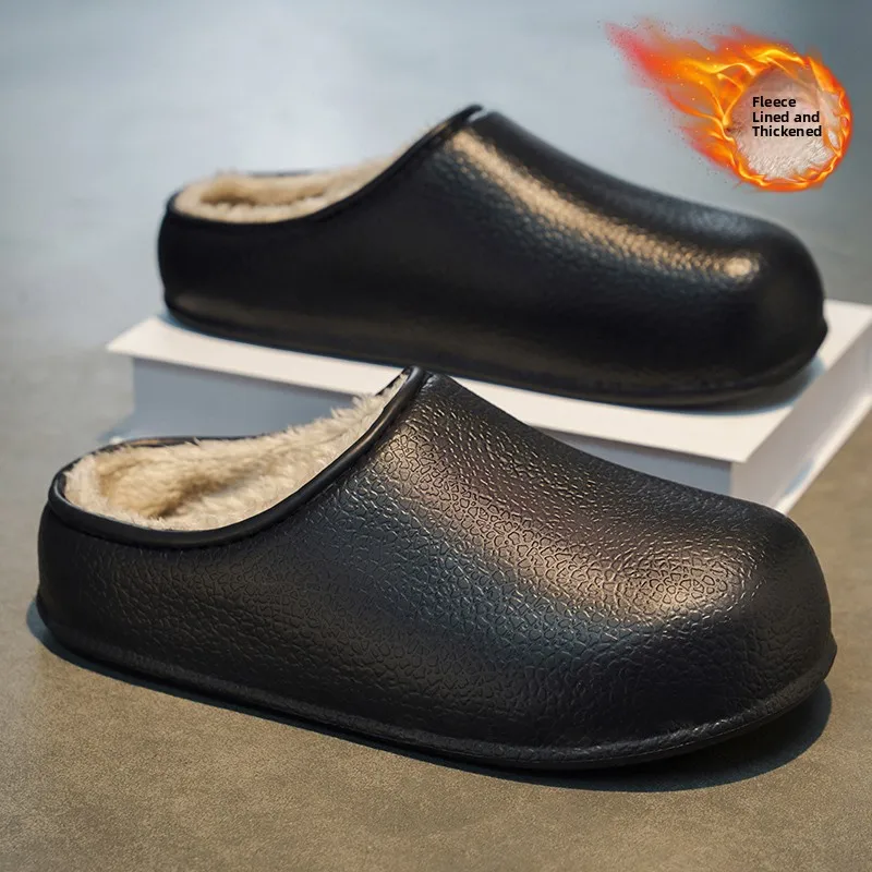 

Men's Winter Indoor Home Fleece Lined Slippers Thick Bottom Warm Slip-Resistant Waterproof Cotton Shoes Youth Fashion Trend