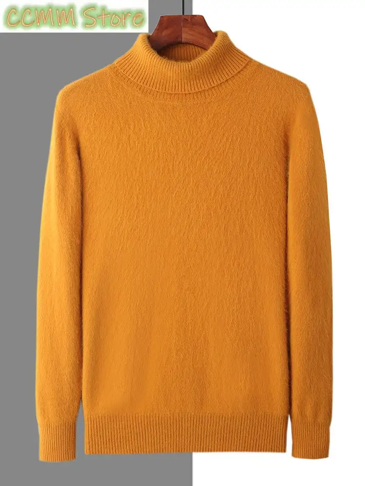 Mink Cashmere Men's Turtleneck Sweater Pullovers Autumn Winter Thick Classical Solid Loose Knitwear Korean Men Clothes