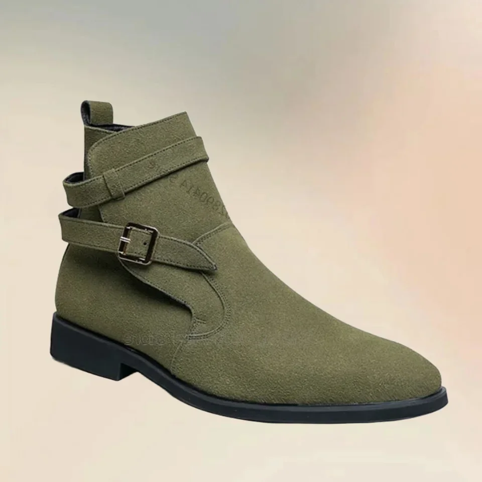 

Green Orange Black Buckle Decor Ankle Boots Fashion Slip On Men Boots Luxurious Handmade Party Banquet Office Men Casual Shoes
