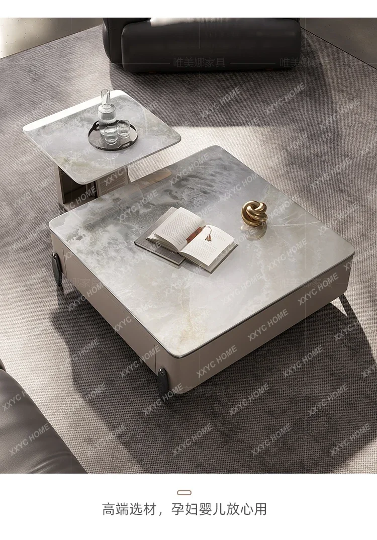 High-end minimalist luxury stone rock slab coffee table combination living room home light luxury square