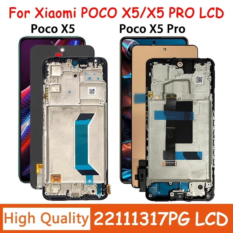 AMOLED For Xiaomi PocoX5 pro X5Pro LCD 22101320G Display Screen Touch Panel Digitizer For Poco X5 LCD 22111317PG Display Frame