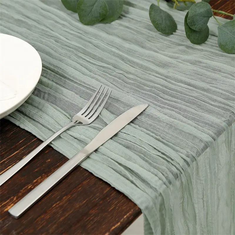 Semi-Sheer Gauze Wedding Party Christmas Banquets Table Runner Sage Cheesecloth Table Setting Dining Vintage Arches Cake Decor