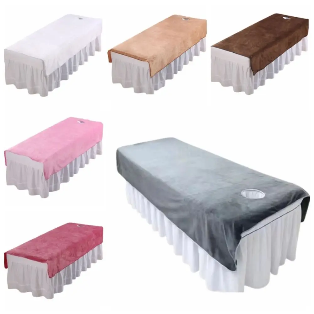 Comfortable SPA Bedspread Soft with Face Hole Cosmetic Bed Sheet Solid Color Velvet Beauty Massage Table Cover Massage Treatment
