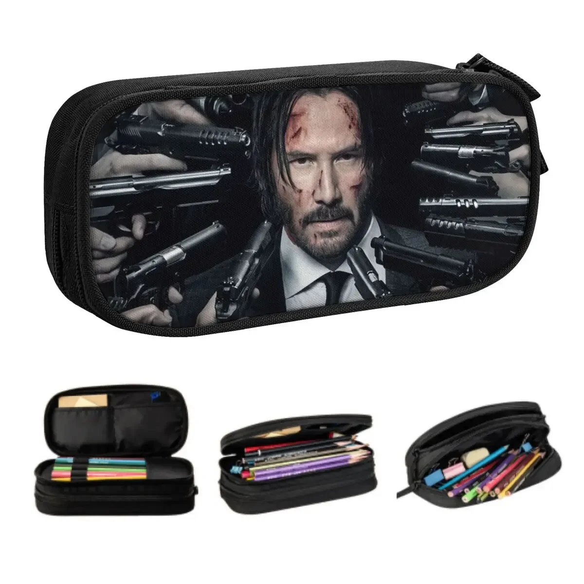 

Customized John Wick Pencil Cases for Boy Girl Large Storage Keanu Reeves Movie Pen Box Bag School Accessories