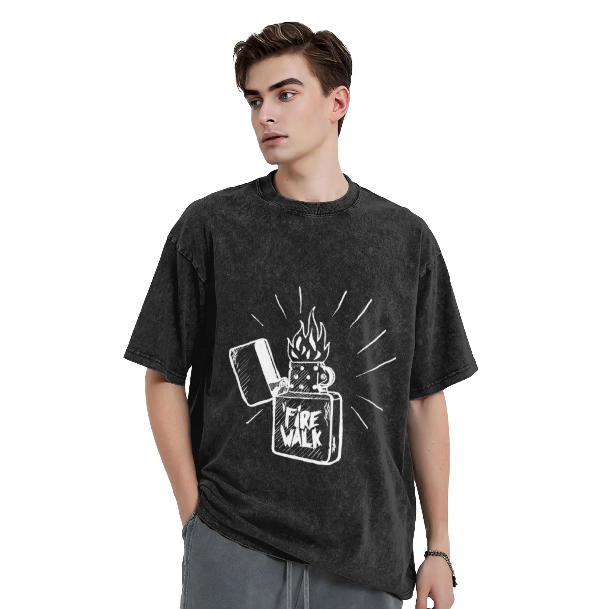 Fire Walk (white) Unique Cool A T-Shirt Oversized Short Sleeve Men's Women's Cotton Tees Tops