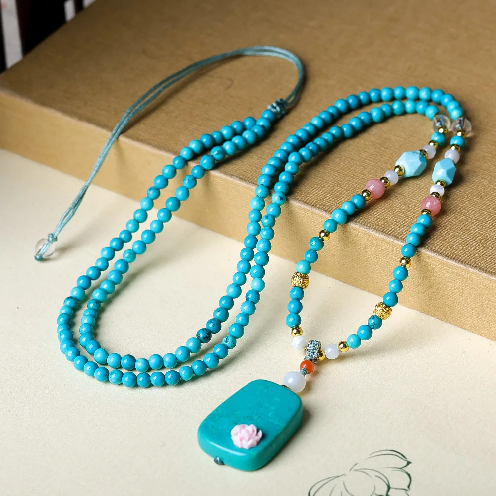 التصميم الأصلي: مغنيسيت منسوج يدويًا، قلادة على الطراز الصيني الفيروزي الجديد ألعاب ثقافية سلسلة سترة على الطراز الصيني الأخضر
